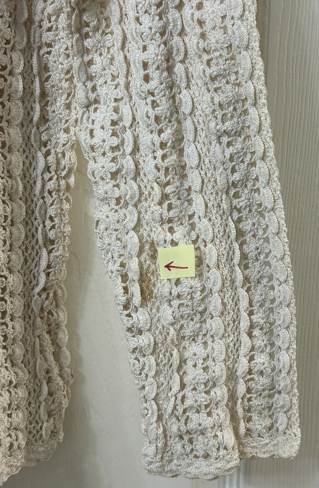 Vintage Shanghai Handmade Cotton Crocheted Cardigan Sweater Wmns LG Ecru *READ*
