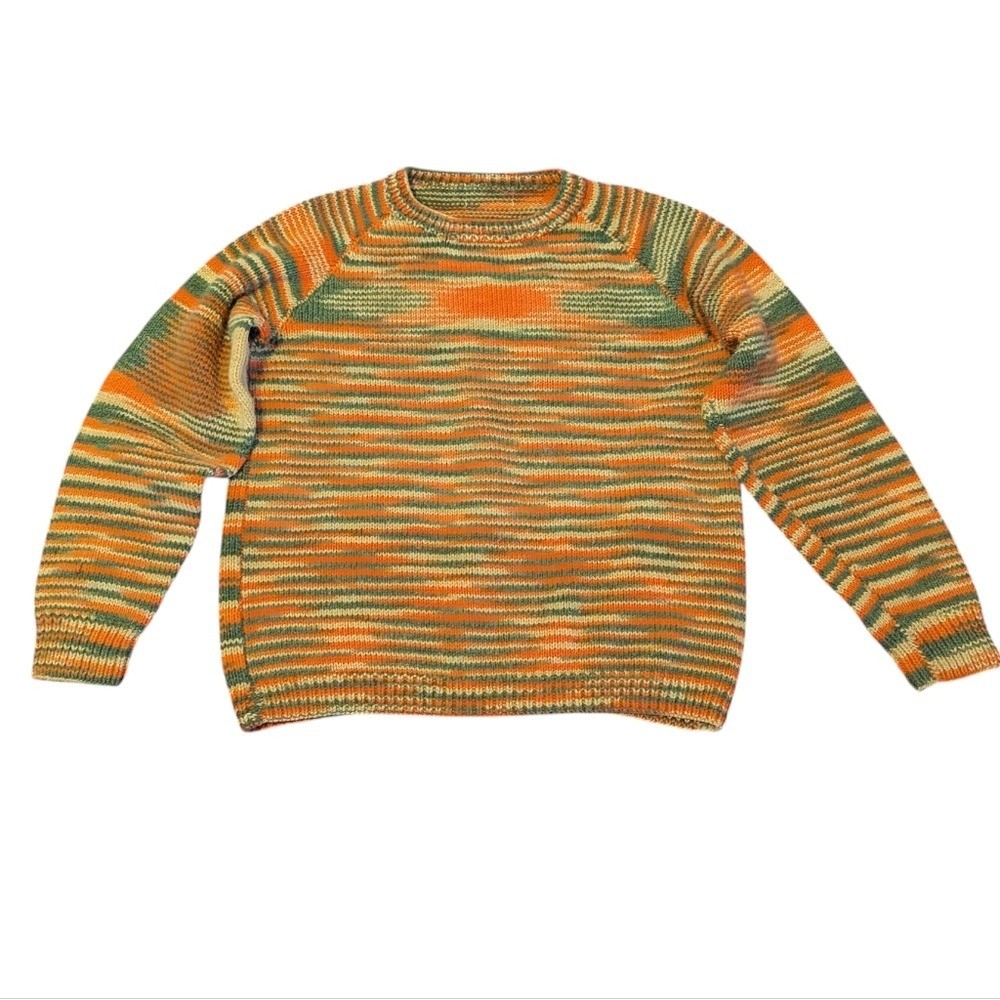 VTG Variegated Knit Sweater Eclectic Grandpa Striped Raglan Pullover Boho XL