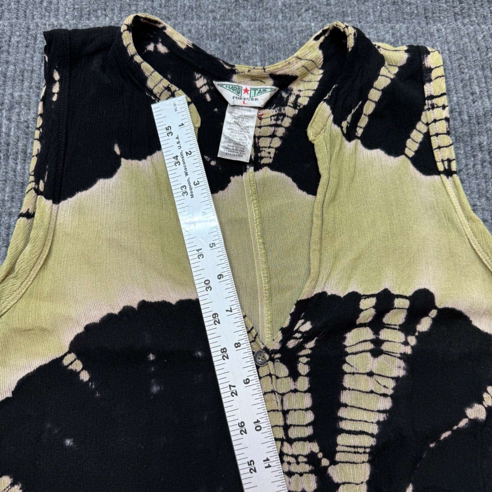 Boho Tie Dye Tank Dress Olive Black L Sleeveless V Neck Hard Tail Forever