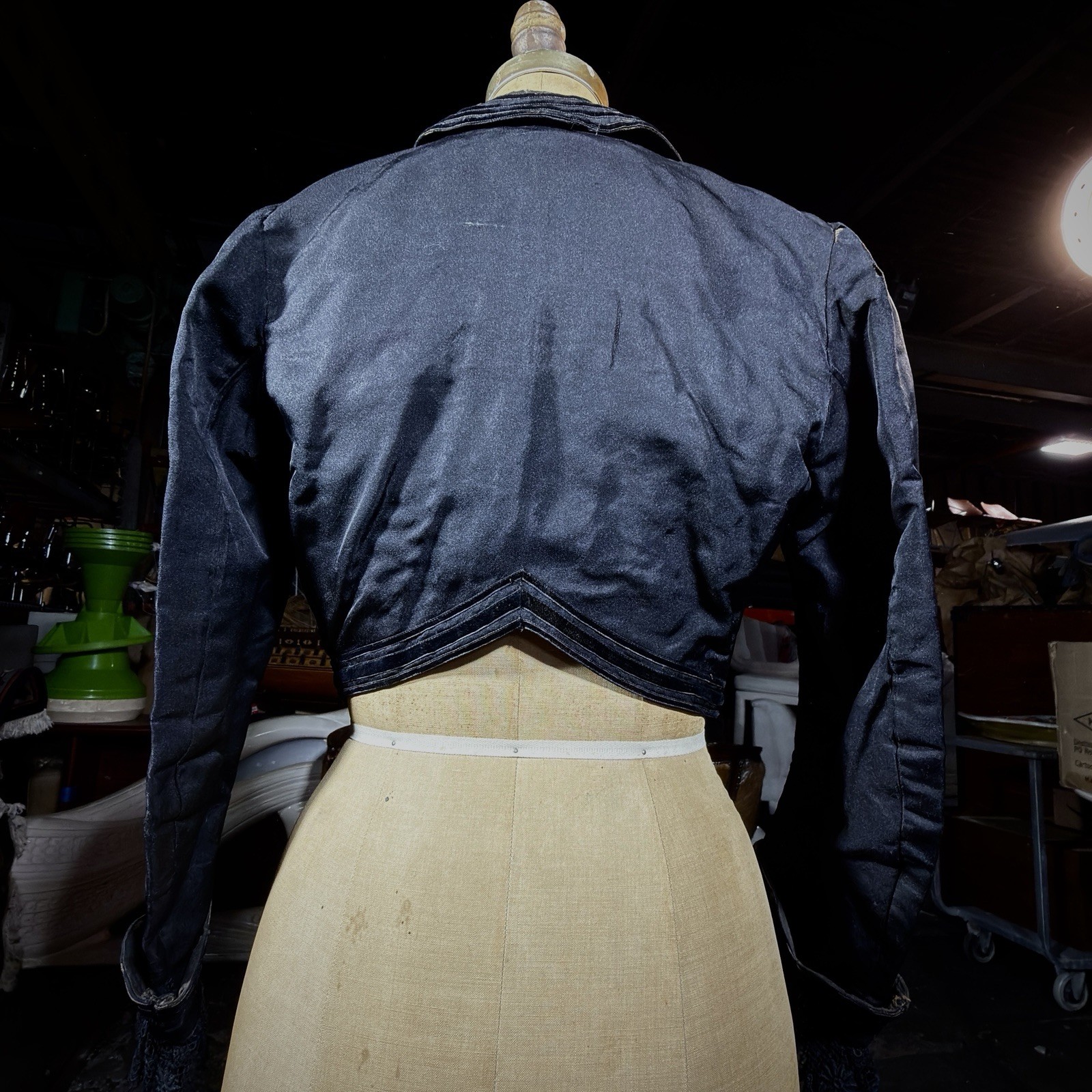 Antique Satin Victorian Mourning Bodice | 1880s Structured Tailored Jacket Goth