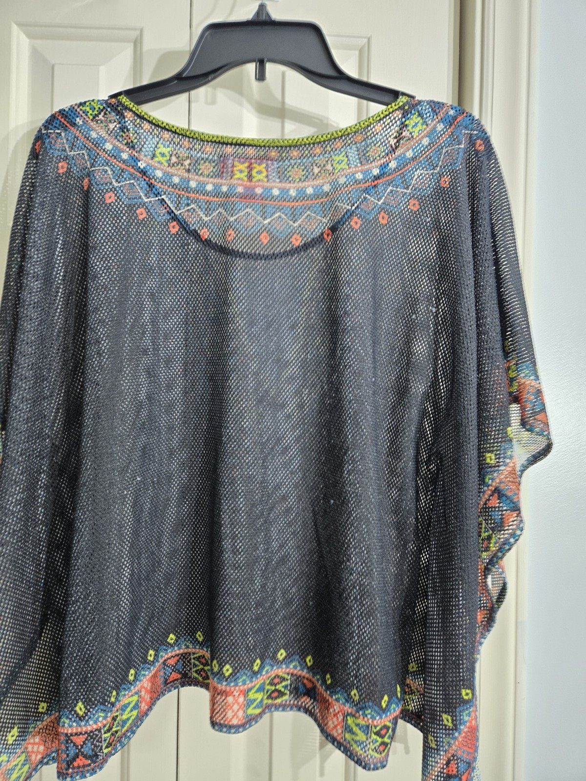 VTG 70s Indian Pattern Kaftan Sheer Gauze Boho Hippie Top Size Small SNAGS