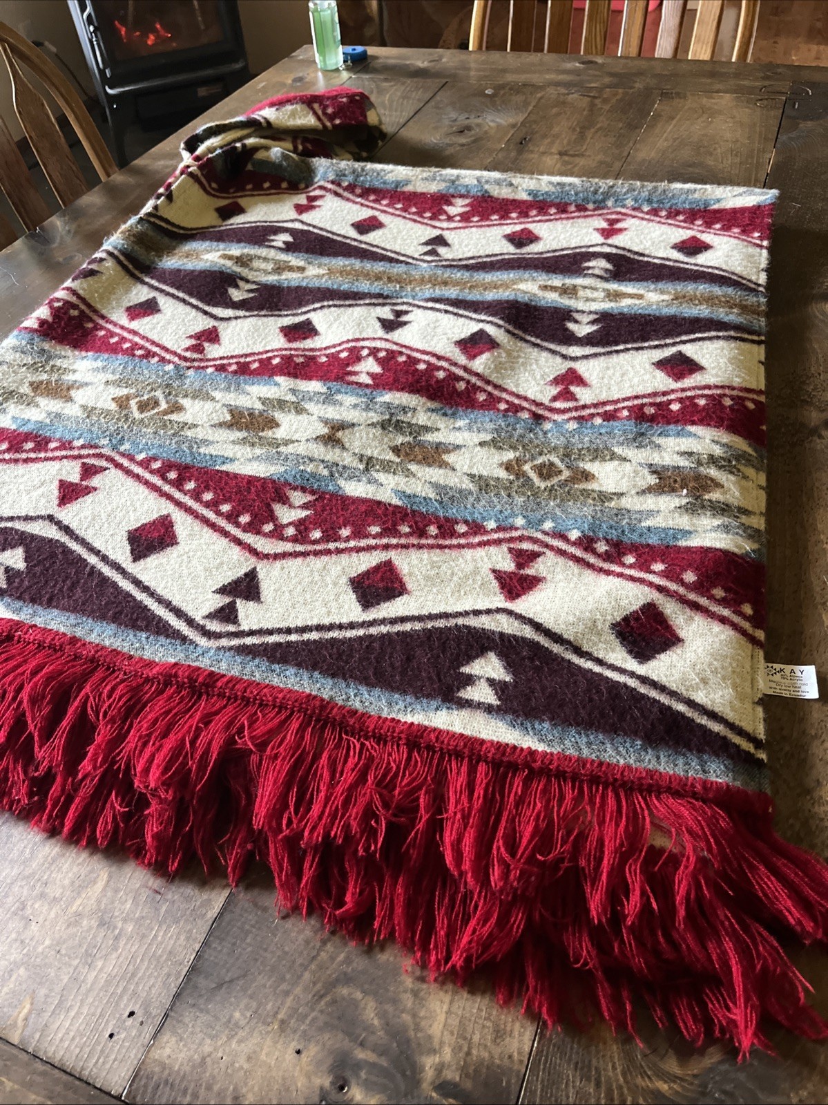 Alpaca Wool Hooded Native American Poncho OS Adult Southwestern Aztec Kay