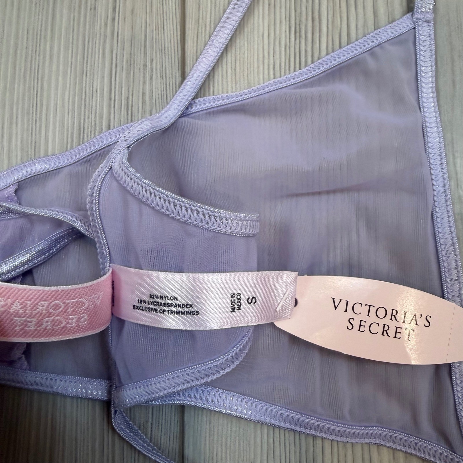 Vintage Victorias Secret V-String Thong Lavender Purple Sheer Mesh Y2K NWT Small