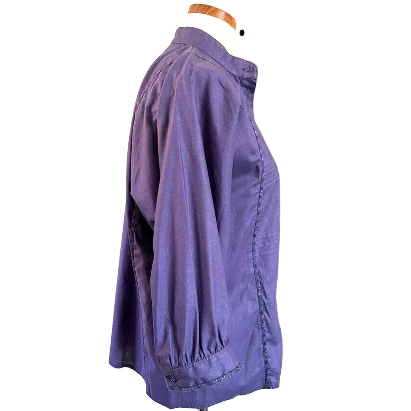 Geiger Tyrol Austria Cotton Pintuck Blouse Womens 40 Purple Button Down Vintage