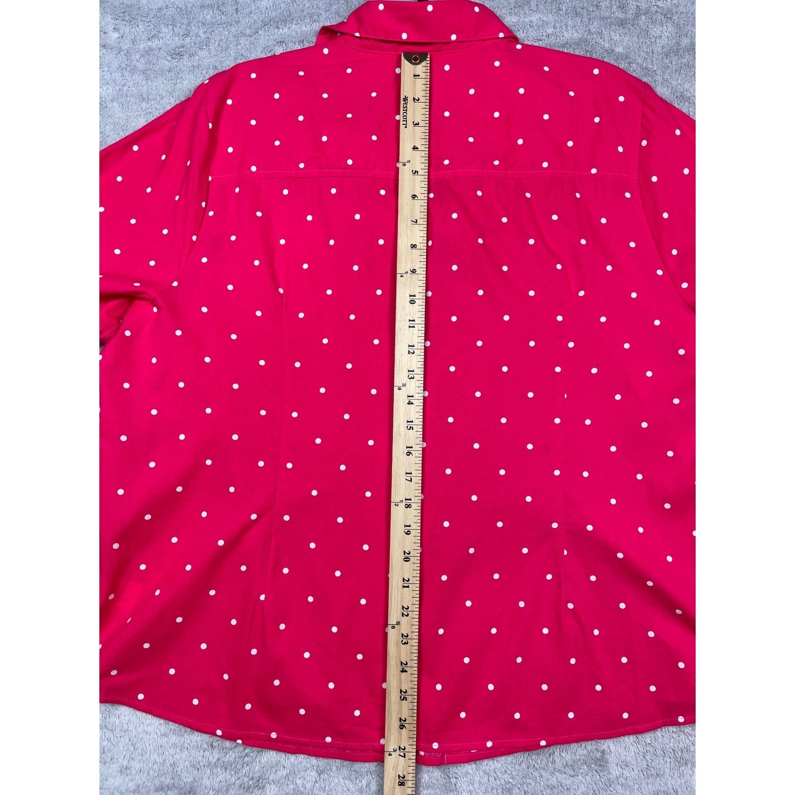 NWT Gloria Vanderbilt 2X Blouse Cherry Pink Polka Dot Button Up Shirt Selma