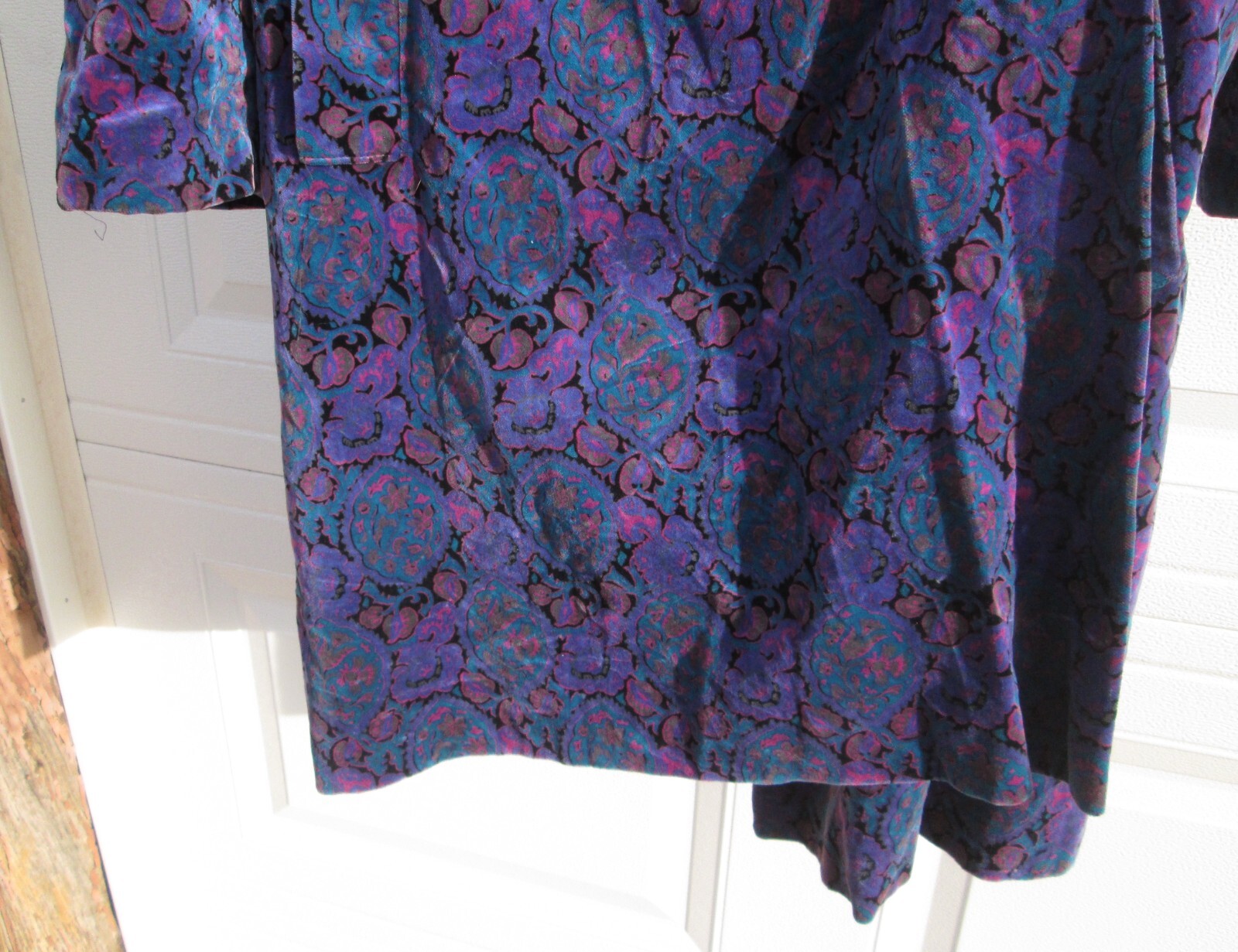 Portrait JL DeBall Velvet Opera Coat Purple Paisley Vintage 38 inches long