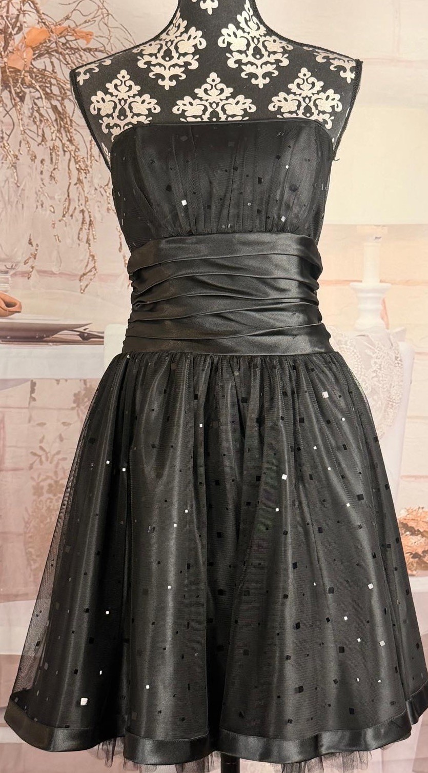 VTG 90s Jessica McClintock For Gunne Sax Black Strapless Meshed Sequined Dress 7