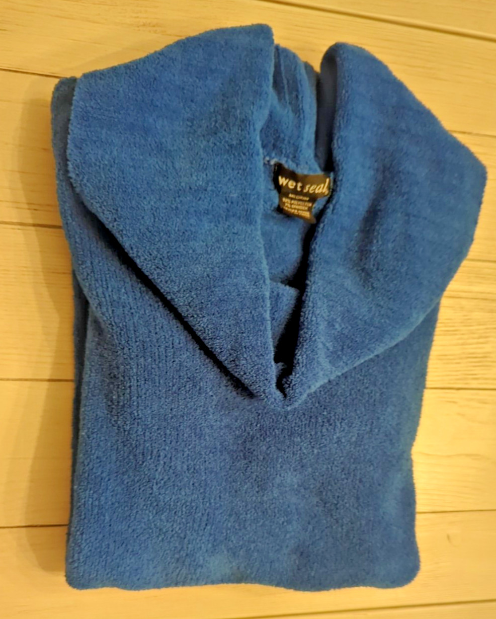 Vtg Authentic 1990s Wet Seal Electric Blue Soft Long Sleeve Cowl Neck Medium