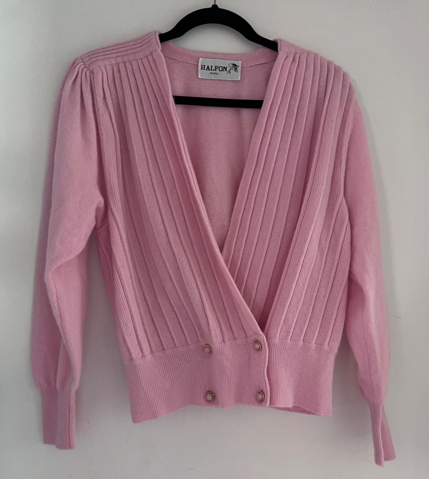 VTG Halfon Roma Pink Made In Italy Button Front Cardigan Wool Angora Sweater M/L