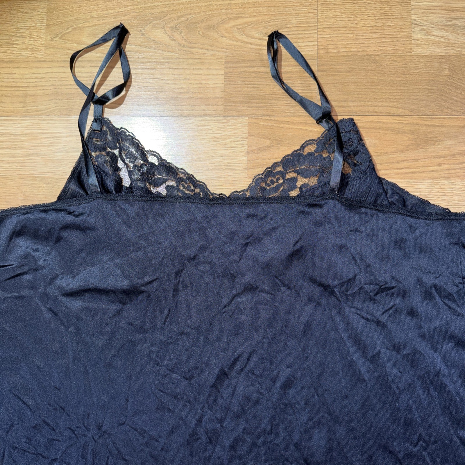 VTG Vassarette Nylon Lace Sleek Nightgown Sz Lg Sexy Black Silky