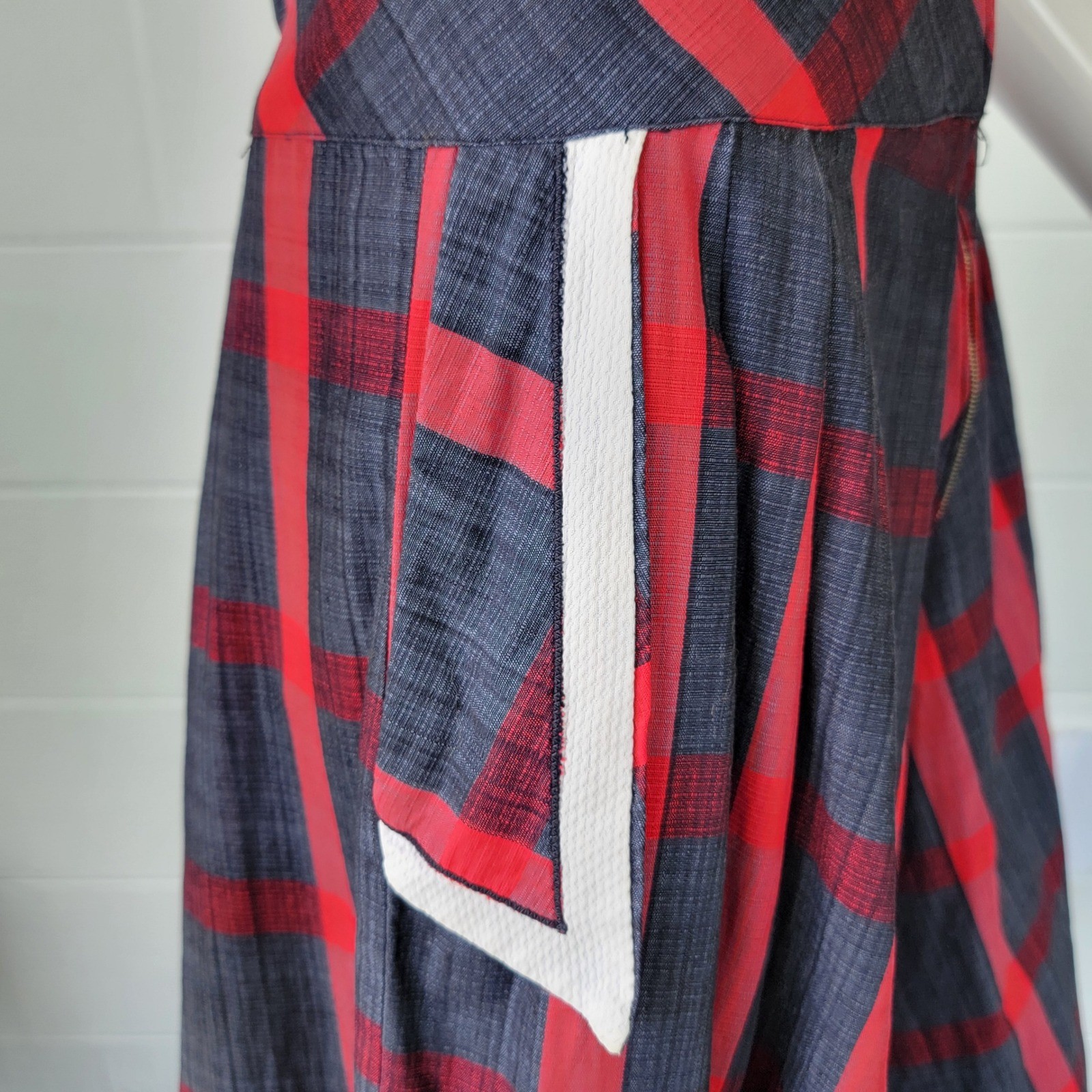 Vintage 50s Toni Todd Plaid Sailor Dress Red Grey Women&rsquo;s M Rockabilly