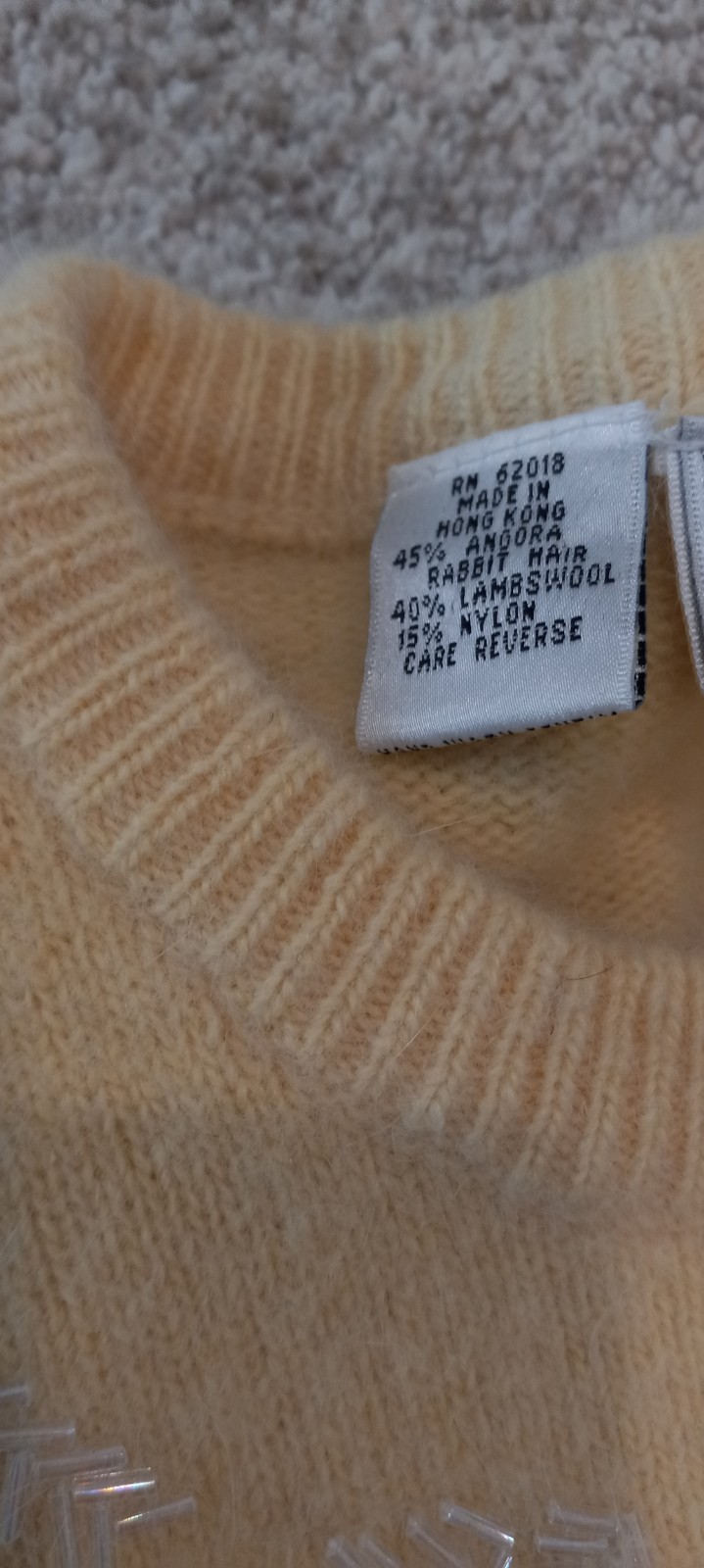 VTG Rafaella Pale Yellow Lambswool Angora Beaded Cardigan M 80s 90s Hong Kong