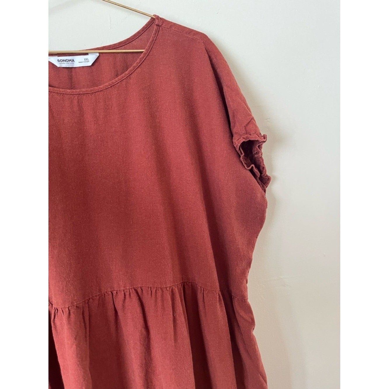 Sonoma Rust linen summer Cottagecore Short Sleeve Mini Dress XXL