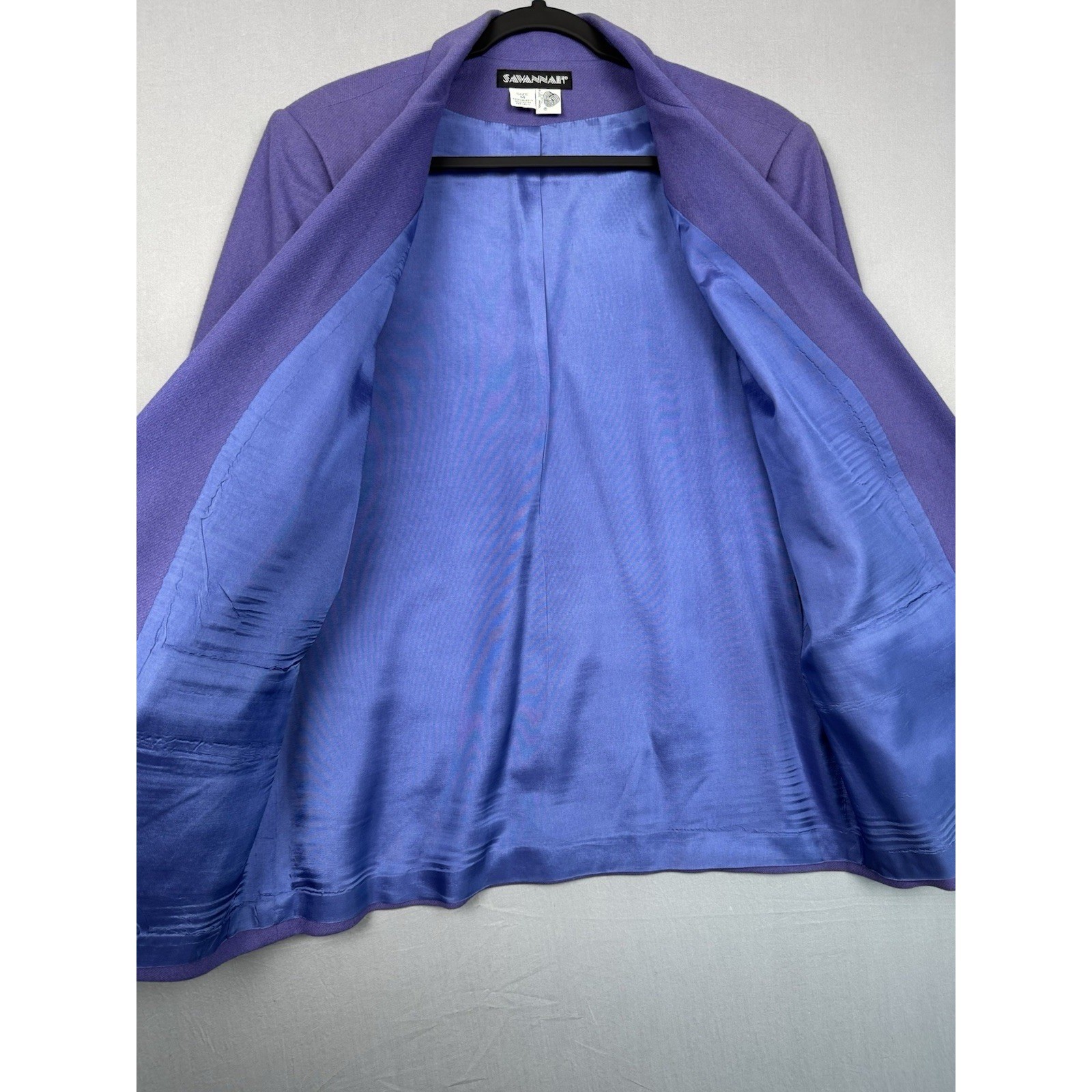 Vintage Savannah Purple 100% Pure Wool Blazer Womens 14 Gold Button 80s 70s EUC