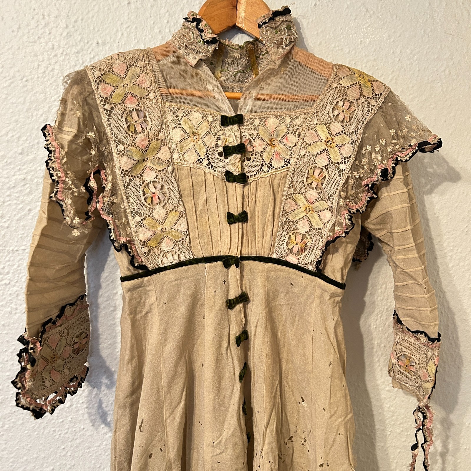 AS IS Study Antique 1890’s Victorian Gown Wool Lace Dress