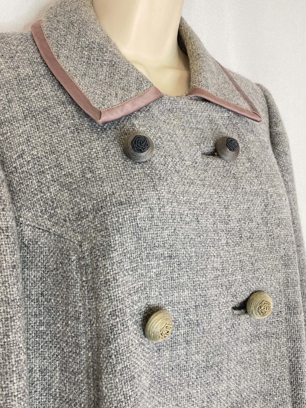 Vintage 1960s gray wool pea coat long swing jacket S M 1950s CANBY AS-iS
