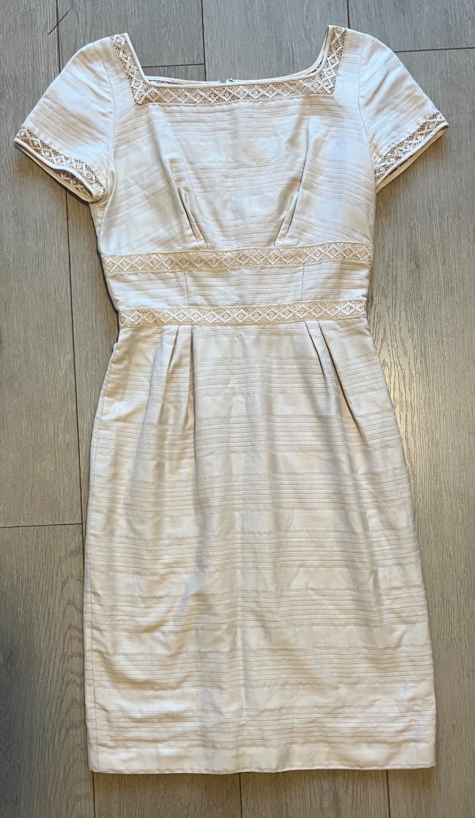 womens cream vintage handmade 50s pleated lace short sleeve summer dress 0