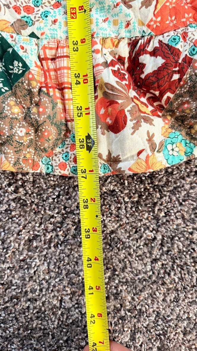 Vintage Handmade Patchwork Prairie Dress Pockets Snap Straps Cottagecore