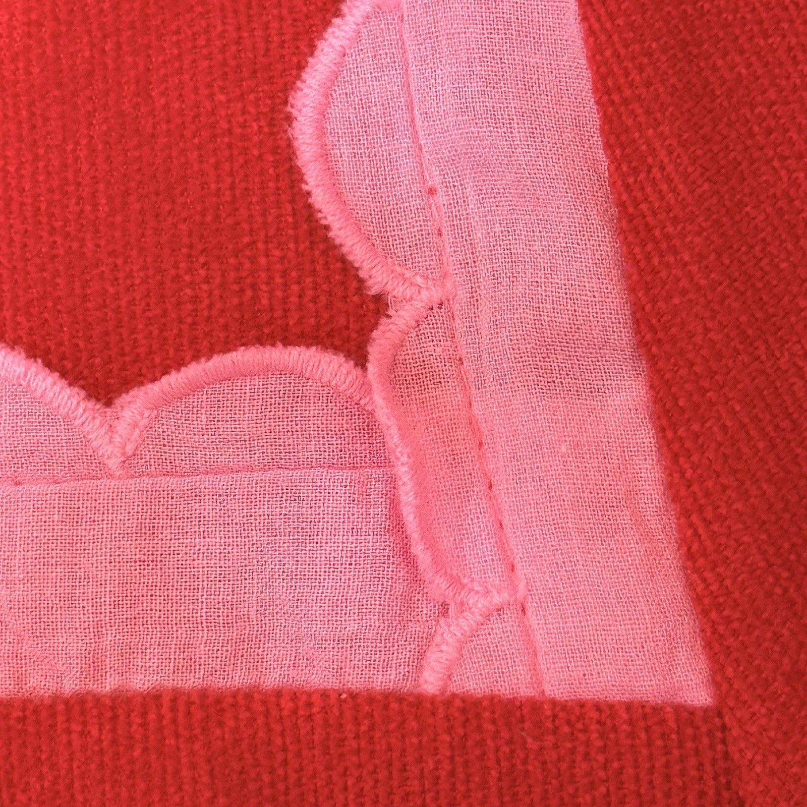 Handmade Cottagecore Red Corduroy Midi Dress Pink Scallop Trim Size M OOAK Art!!