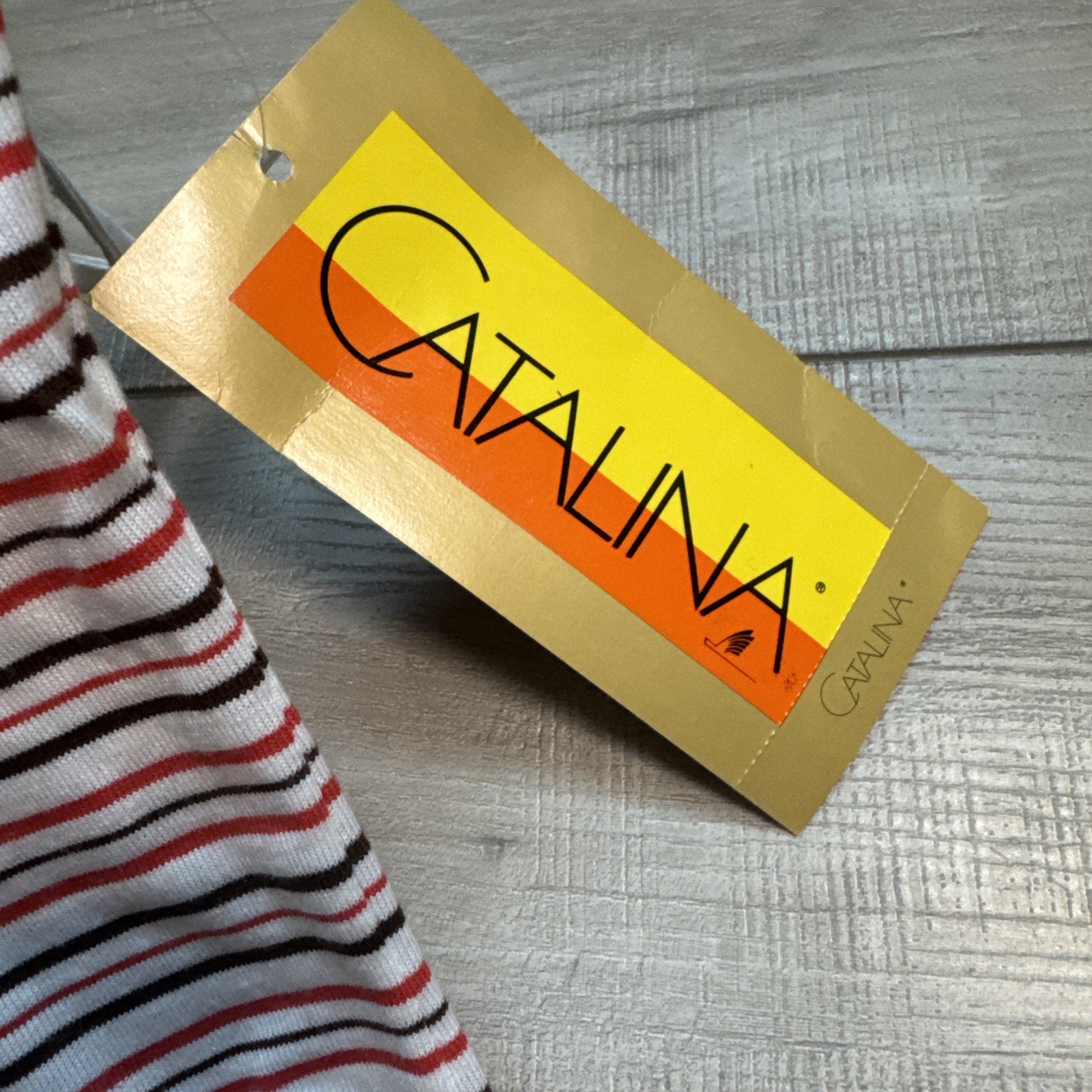 Vintage 70s Catalina Striped Bubble Hem Top Bow Tie Sleeves Womens S Red White