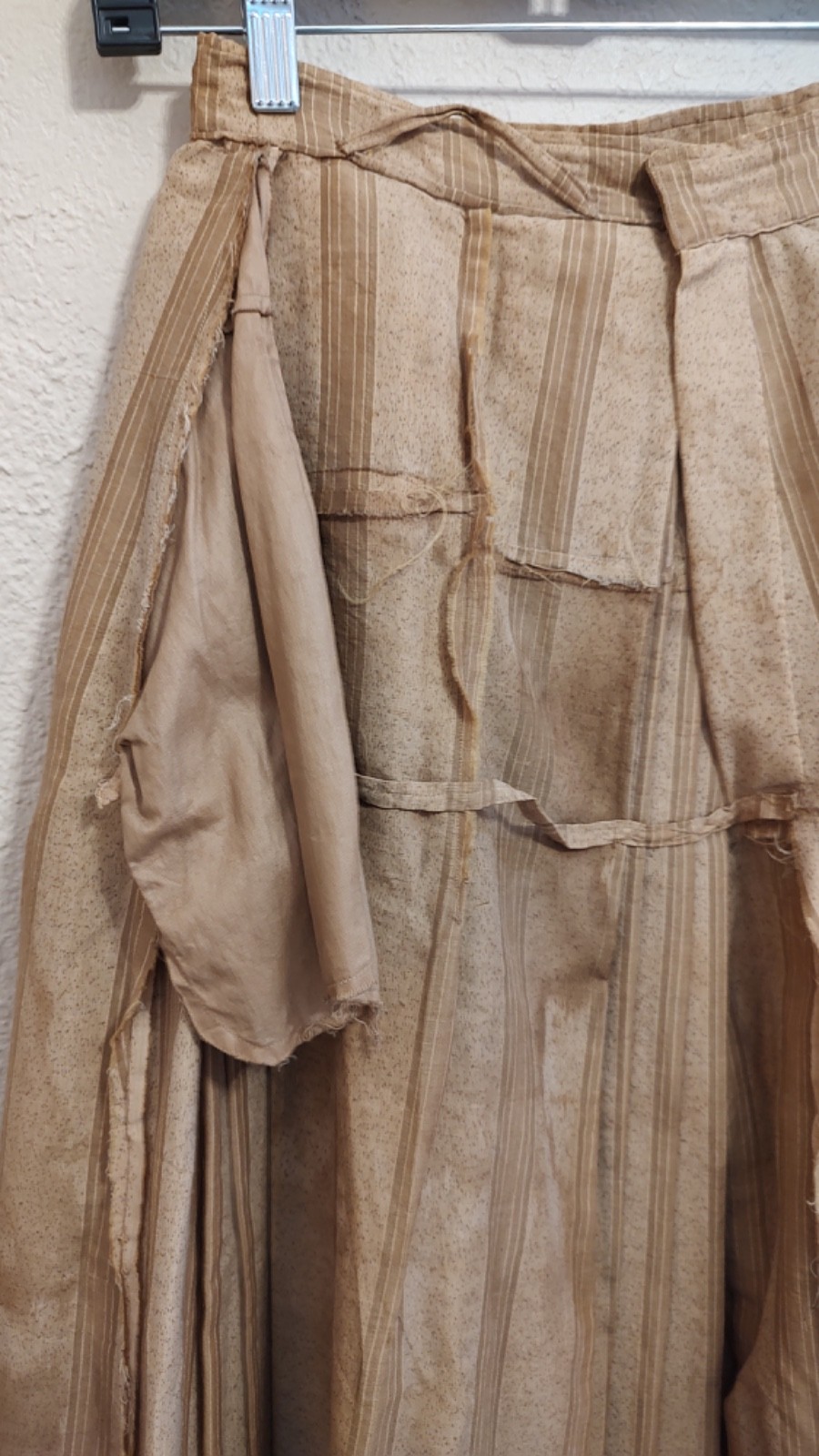 Antique Prairie Dress Camel Tan Striped Walking Skirt & Top metal stays SZ S