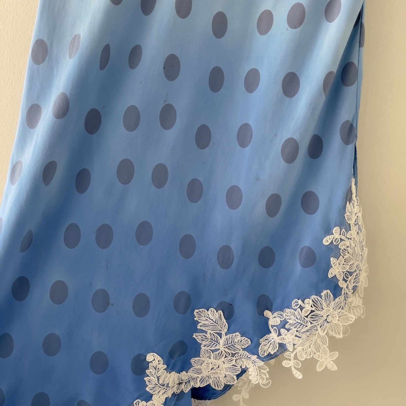 Vintage Pale Lavender & Hand-Dyed Blue Silk Polka Dot Slip Dress (S–M)
