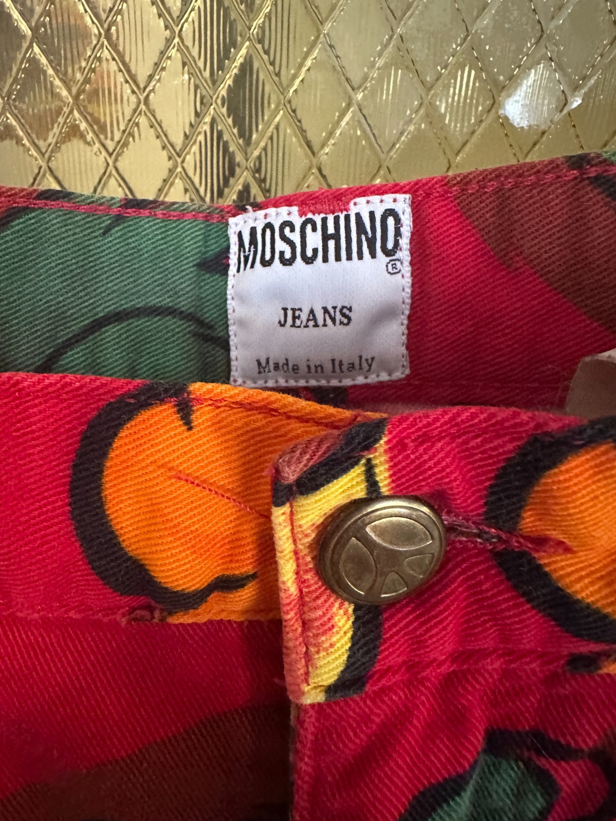 Moschino Jeans Floral Pants 90s Vintage Size 29 Red Print Rare Statement