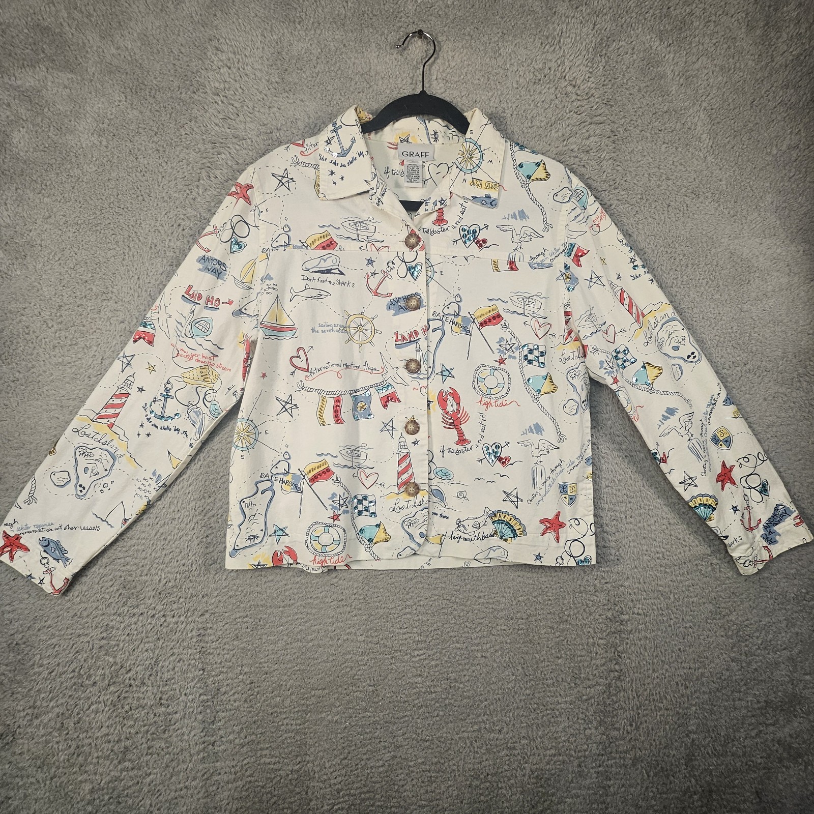 Vtg Graff Nautical Jacket Womens M Coastal Grandma Ecclectic Preppy Cruise Vacay