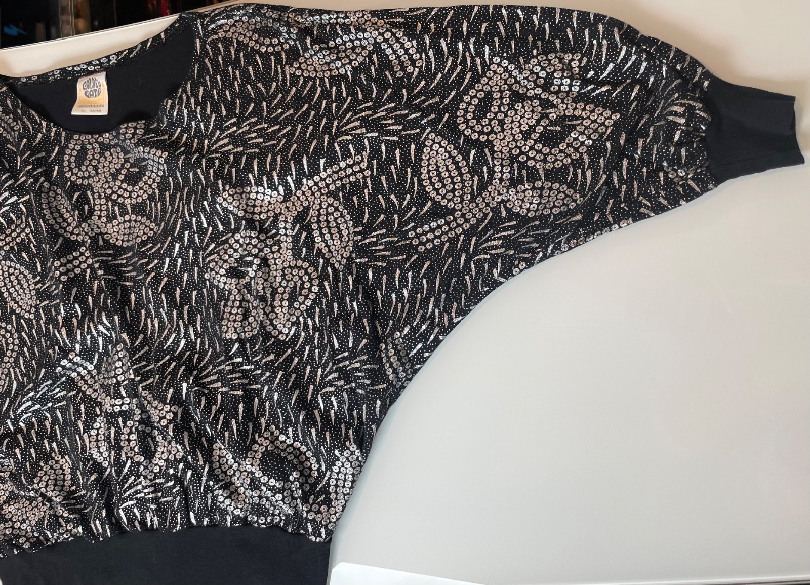 Vintage Golden Gate 1980&rsquo;s Pullover Dolman sleeve Black with silver metallic top