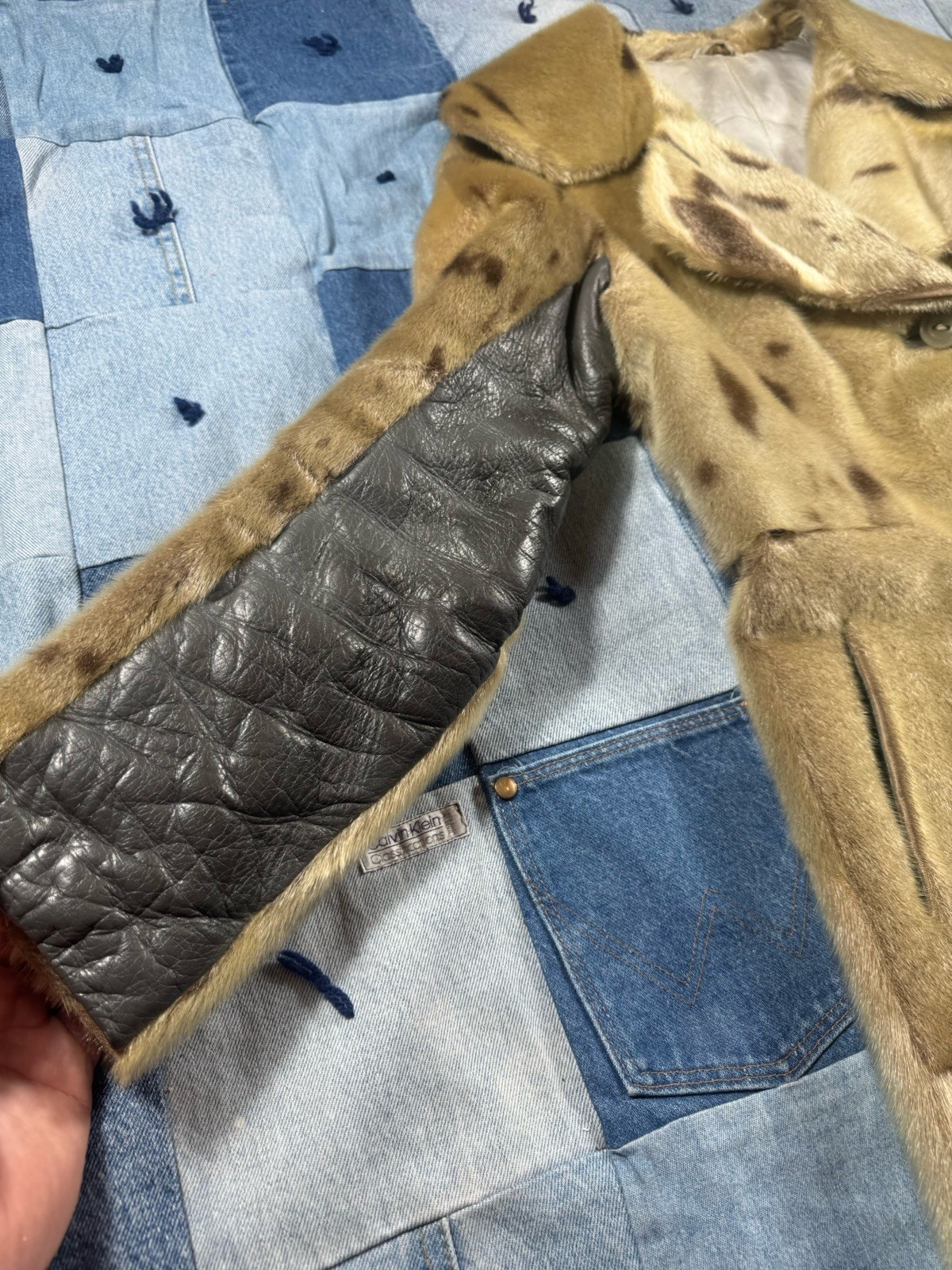 Vintage Seal Fur Spotted Pattern Fur Hide Leather Long Coat (Read Description)