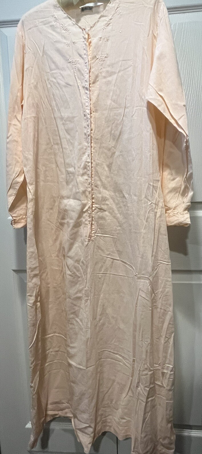 Eastern Isles Hand Made Sheer Cotton Nightgown Light Peach With Embroidery L/S W