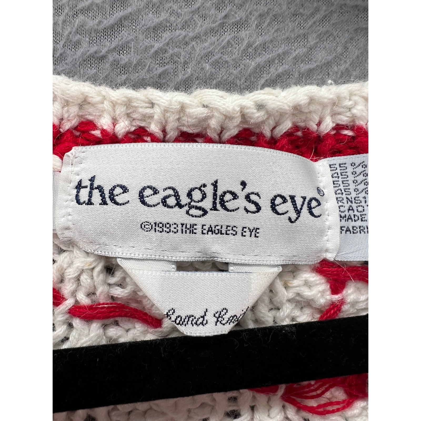 Vintage The Eagle&rsquo;s Eye Hand Knit Teacher School Cardigan Sweater Cream Red 1993