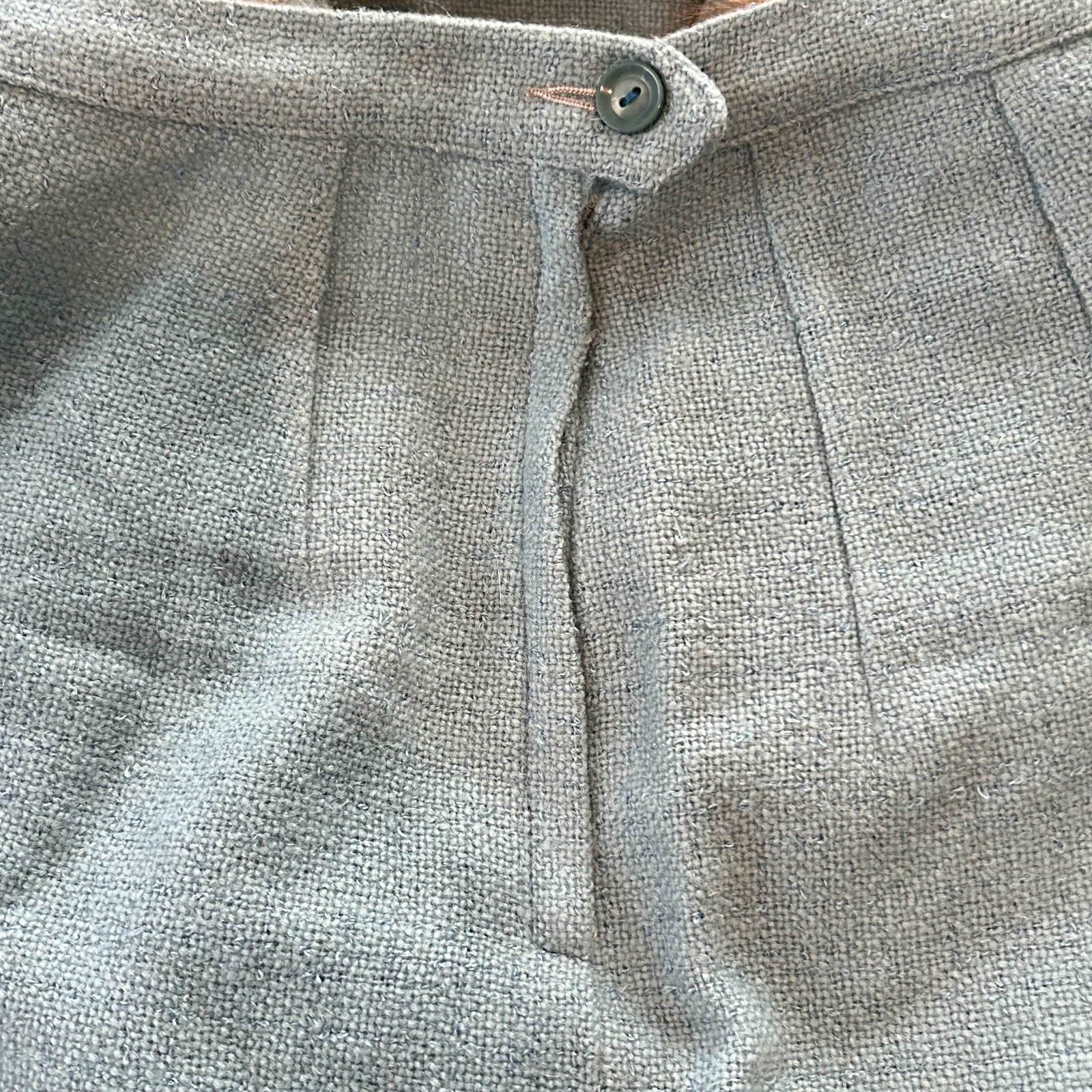 1960s Lilli Ann Wool Boucle Jacket Pencil Skirt Fox Fur Trim Collar Blue Wool