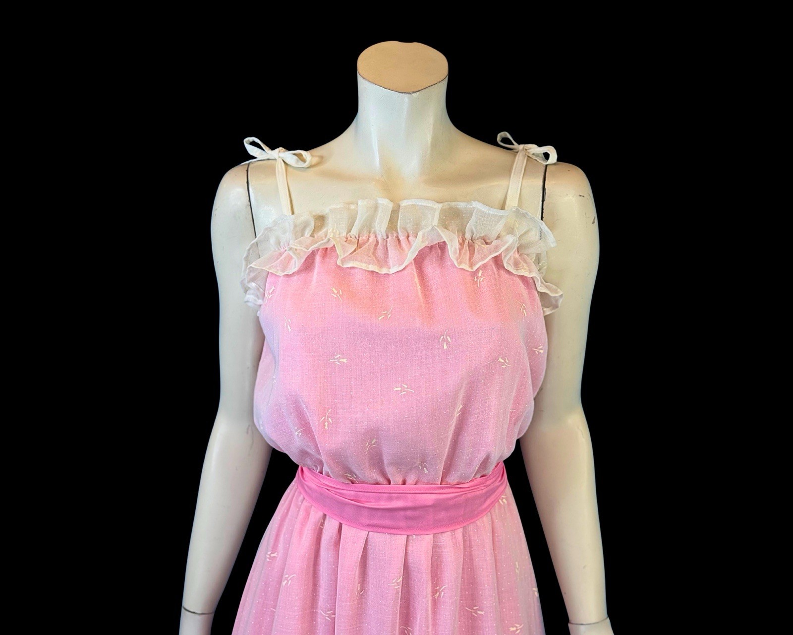 1970s Pink Prairie Ruffle Maxi Sundress | Romantic Cottagecore | XS S