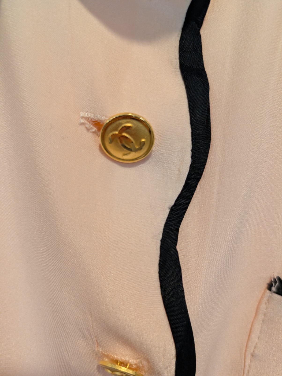 Vintage Blush Pink Button Front Gold CC Buttons Black Trim Sz L *READ*