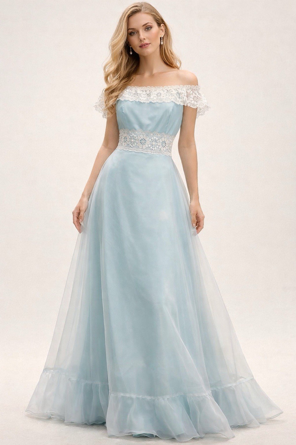 Vintage Sylvia Ann Aqua Chiffon Dress Lace Ruffle Formal Gown S/M USA