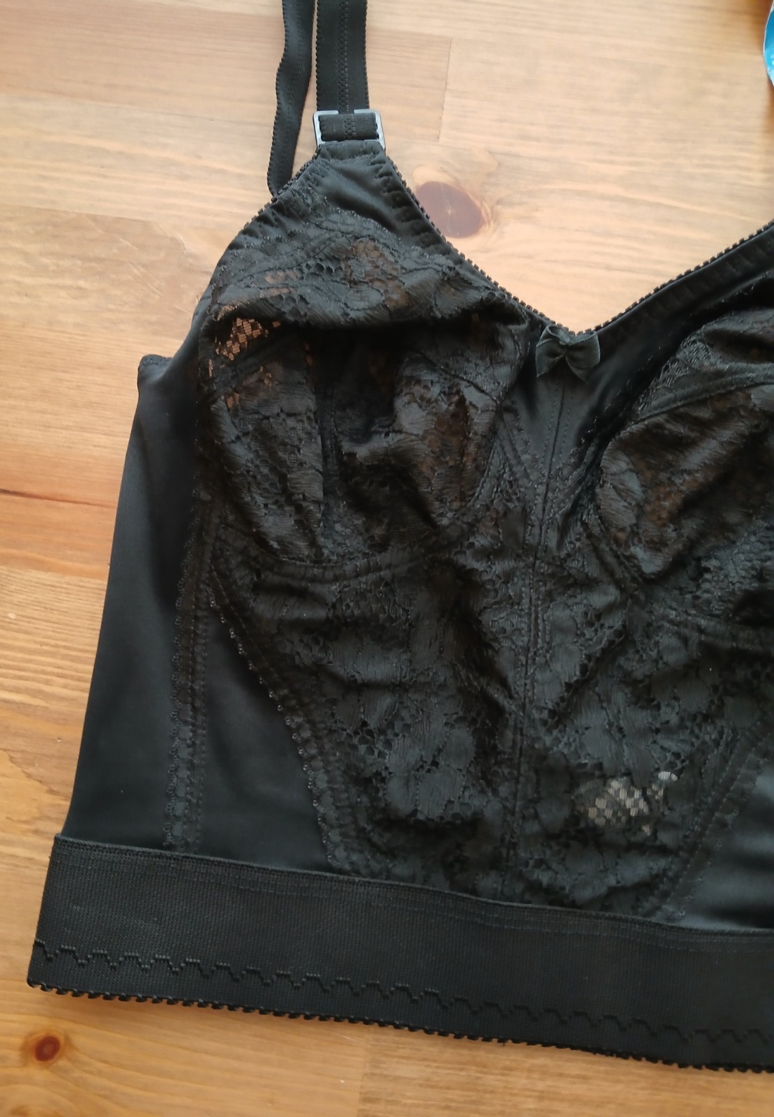 Spirite Longline Shapewear Bra 34B 788 Black Pinup Lace Underwire New Vtg 70s