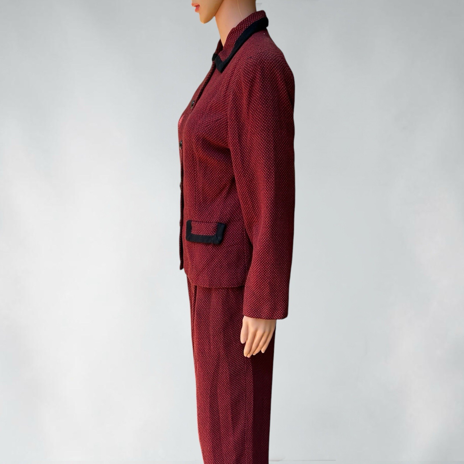 Vintage Wool Pants Suit Blended Wool Red Blazer Pleats Trousers Size 6 1990s Y2k