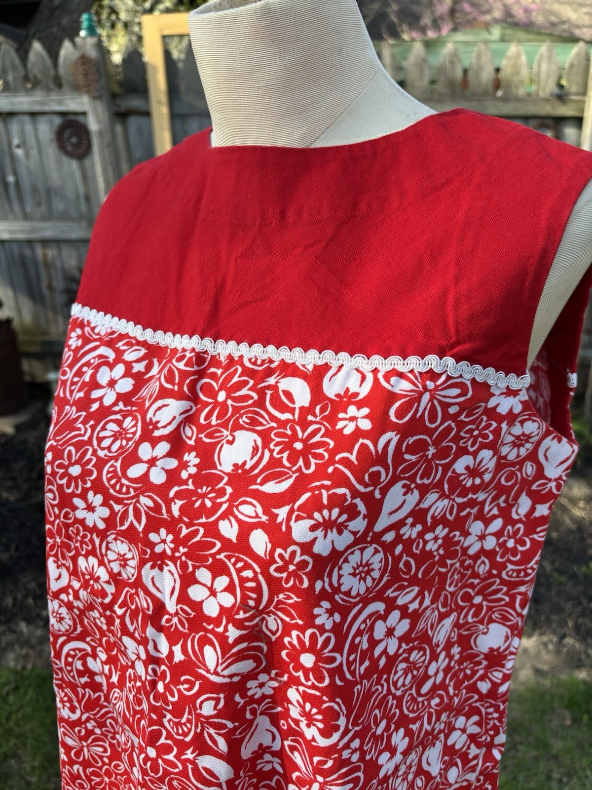 VTG Mod 60s Go Go Red Mini Dress Handmade Size XL 36x42x44&Prime; Floral 30&Prime;L