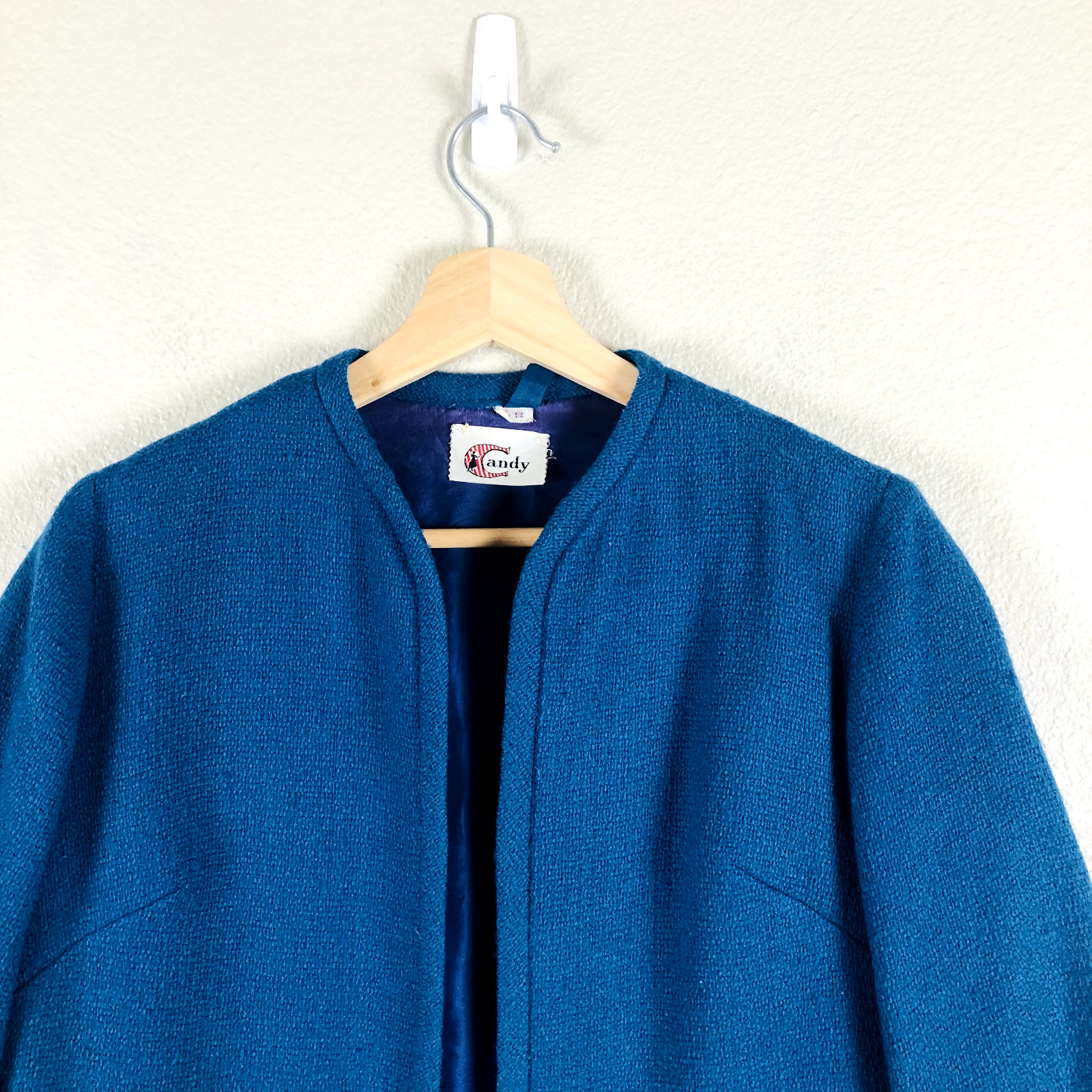 Vintage Candy Blazer Jacket Womens 12 Blue Open Cropped Career Workwear Casual