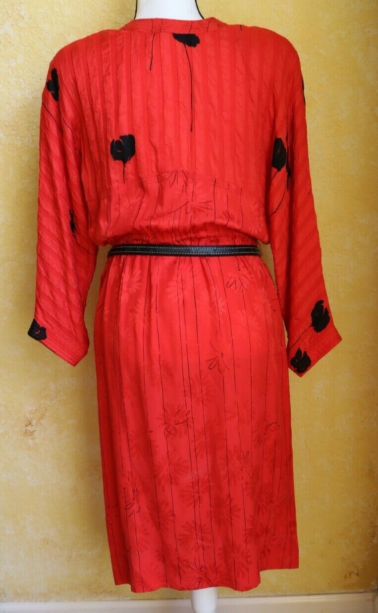 VINTAGE ADELE SIMPSON SAKS FIFTH AVENUE 70/80&rsquo;S RED SILKY COCKTAIL DRESS SZ 8