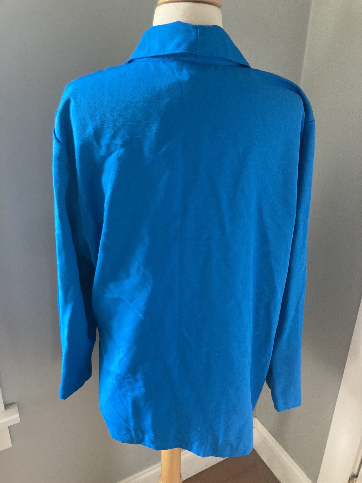 16 Blue Blazer Classic 80s Rayon jacket 1-button Notched collar blazer pockets