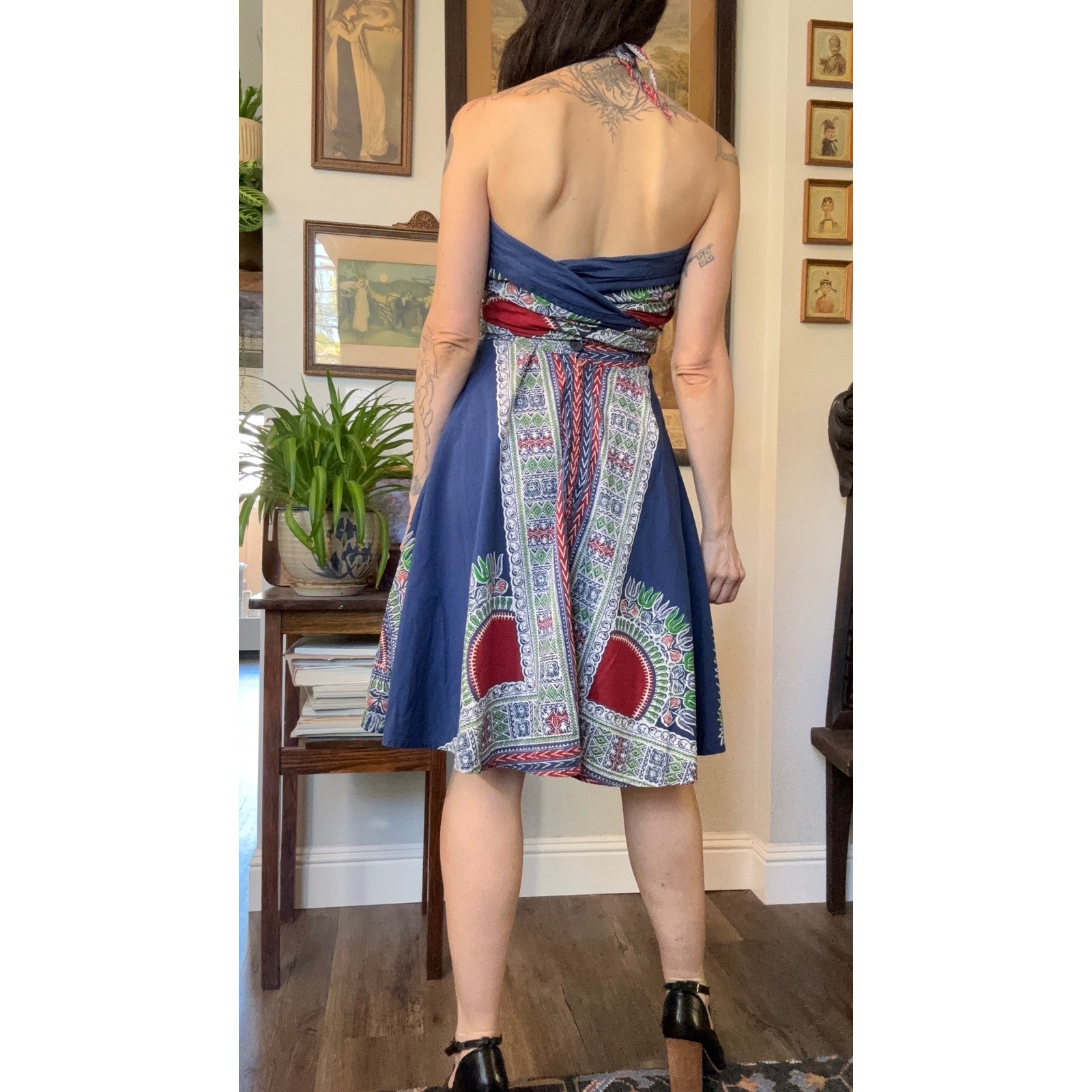 Vintage 60s 70s wrap convertible halter dress dashiki print hippie bohemian