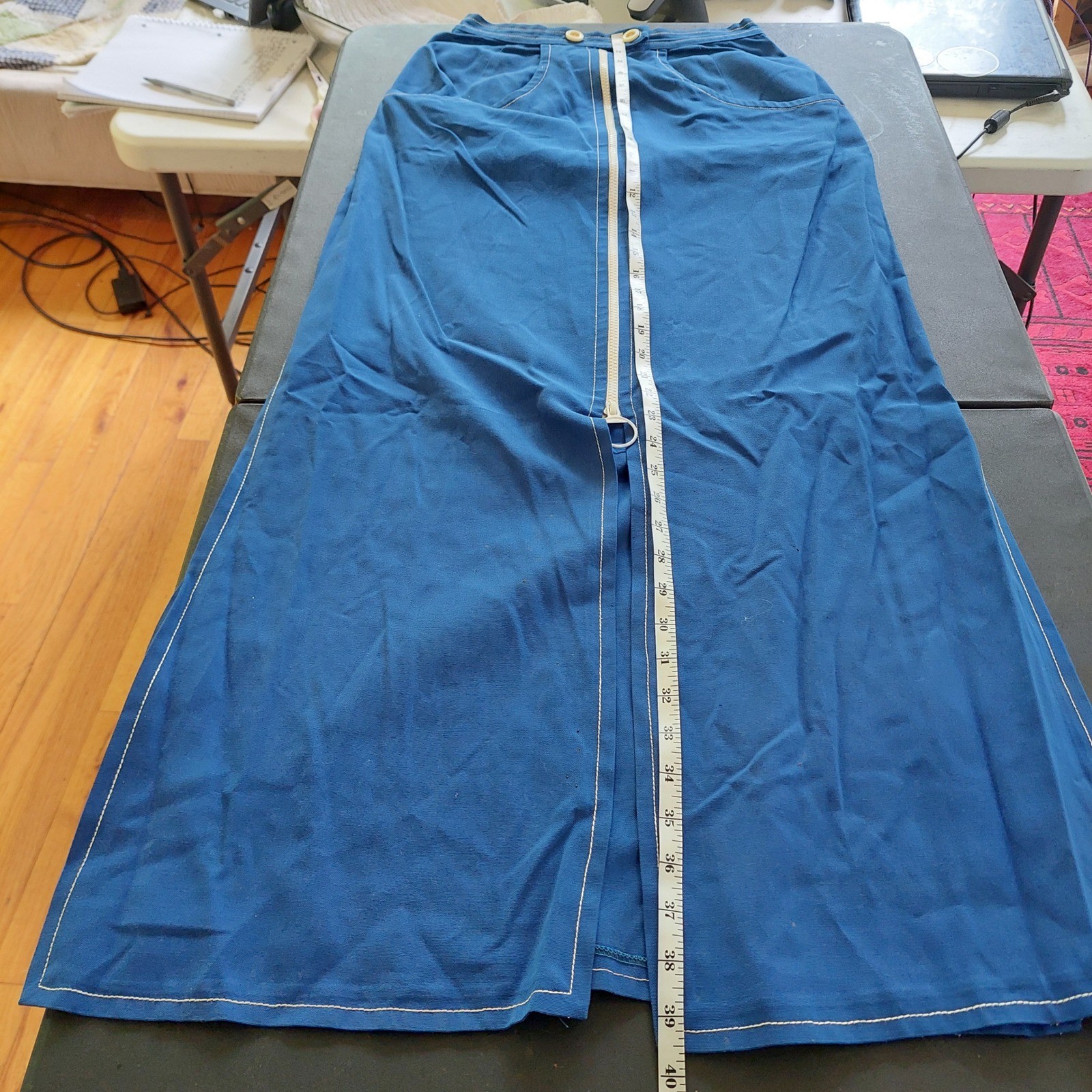 Vintage Jennifer Boutique Dallas Blue Maxi Skirt Front Zip O-Ring High Waist