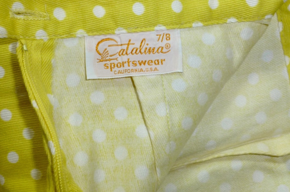 Vintage Catalina Sportswear w/Tags Yellow Polka Dots High Waist Shorts Size 7/8