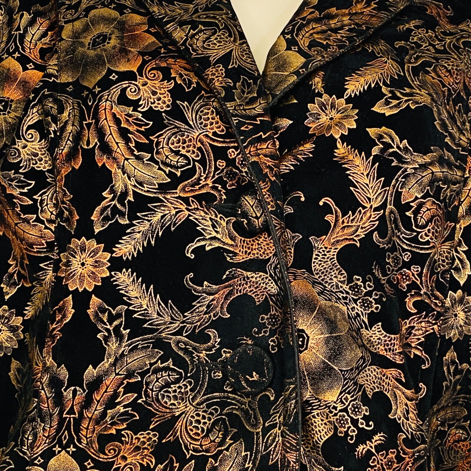 Metallic floral jacket copper bronze black velour patterned steampunk blazer