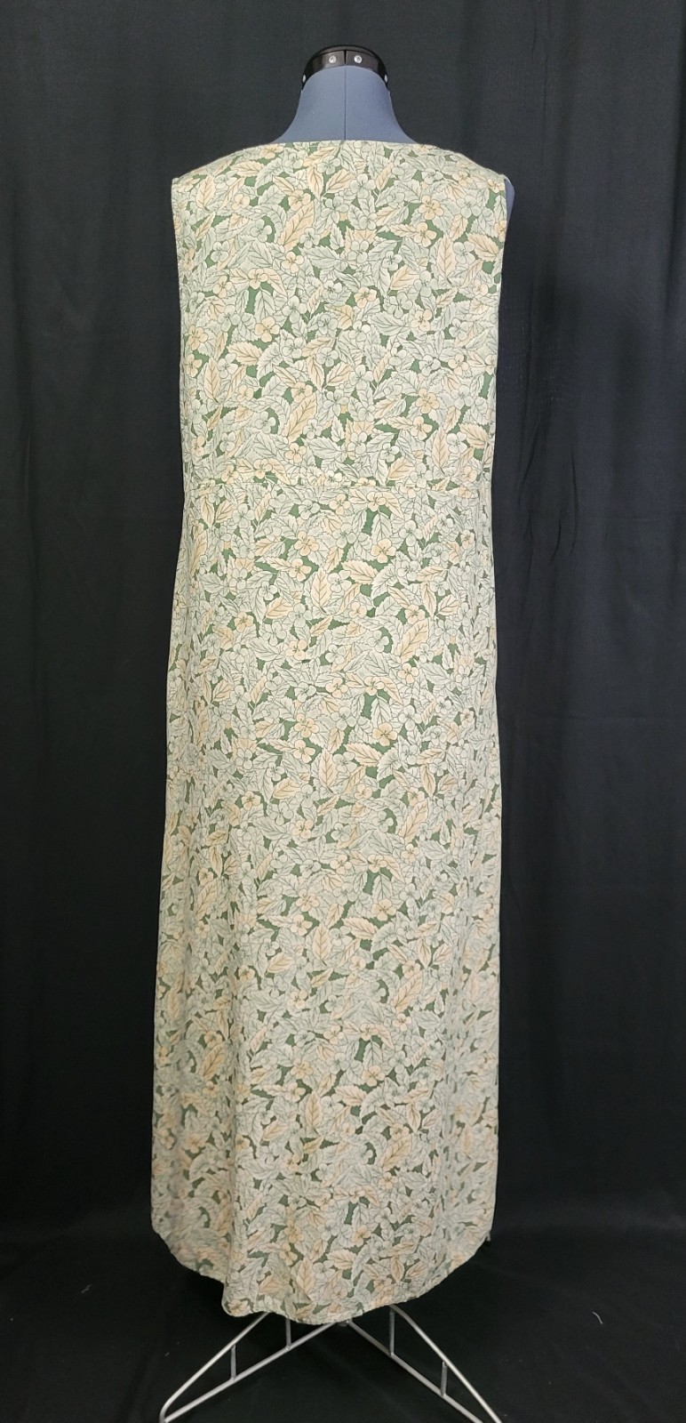 Vtg Coco Bianco Muted Green & Peach Floral Raised Waistline Shift Dress Size 16