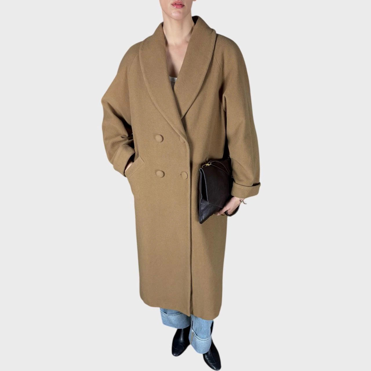 Vintage Beige Wool Coat Classic Minimalist Warm Winter Coat size US10/12; EU42