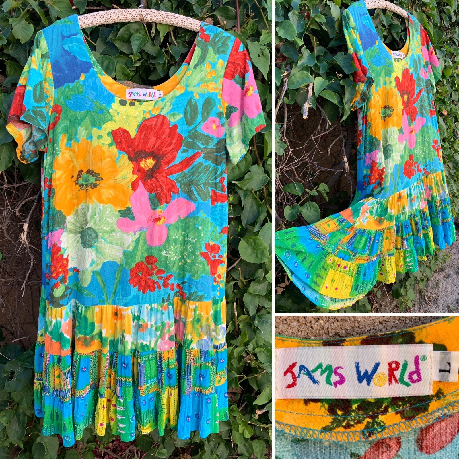 Jams World Hattie Dress Blue Garden Made in Hawaii may be vintage 2000s Size L