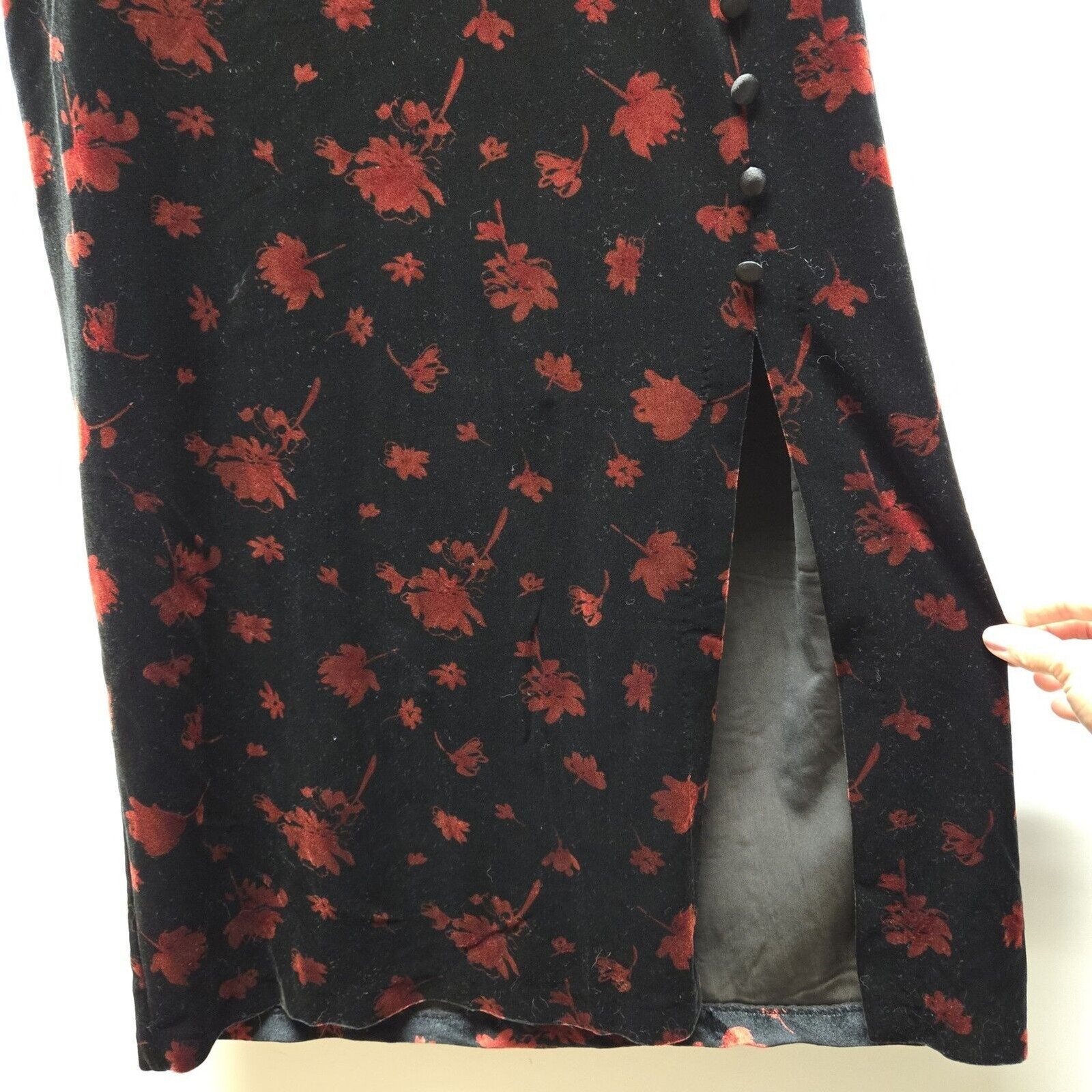 Another Thyme Dress size 14 Maxi Modest Red Velvet Floral Vintage fairygoth